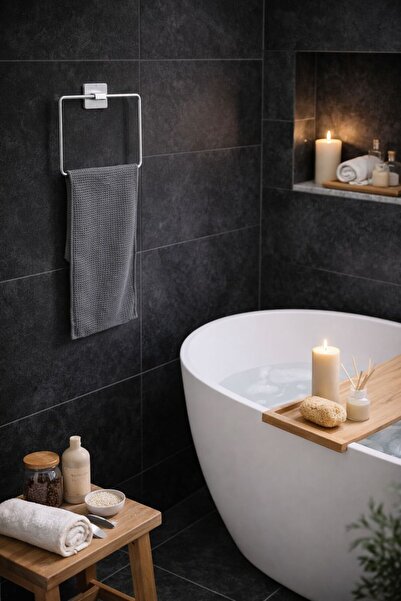 KARTEYA Kare Yapışkanlı Gümüş Kare Havluluk Banyo Havlu Kare Pratik Askılık