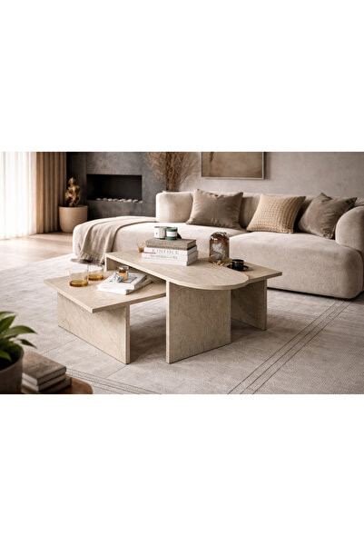 VM VERTEX MOBİLYA TERNİ ÇOK AMAÇLI OVAL ORTA SEHPA BOHEM TRAVERTEN 120