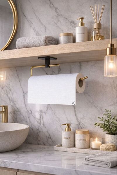 KARTEYA الذهب لفة منشفة حامل منديل حامل لاصق العملي الحمام المطبخ شماعات ورقة...