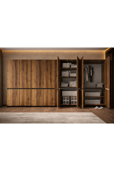 VM VERTEX MOBİLYA Floransa 8 Kapılı Flr8-A1AR Ceviz Antrasit Gardırop