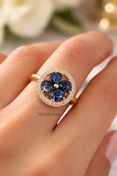 mos&more Çelik Dönen Mavi Yonca Yüzük, Stres Yüzüğü, Ayarlanabilir