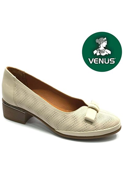 Venüs Mockin Genuine Leather Ribbon Detailed Women's Heeled Shoes Beige