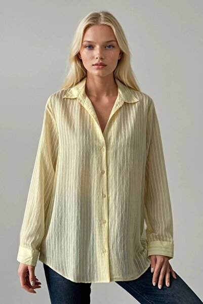 Cistern İstanbul Women's Striped Detailed Textured Shirt