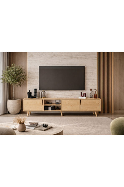 VM VERTEX MOBİLYA Latina Ahşap Ayaklı Tv Ünitesi Tv Sehpası 180 Cm Safir Meşe
