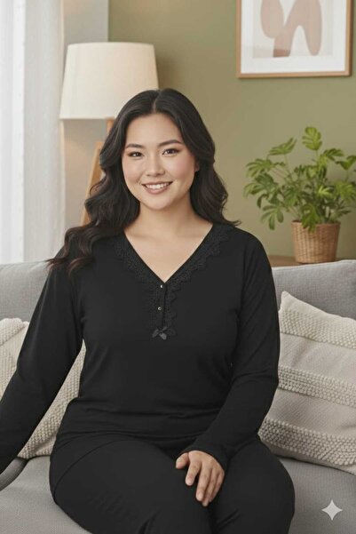 Asel طقم بيجامة ليكرا قطن ممشط مقاس كبير