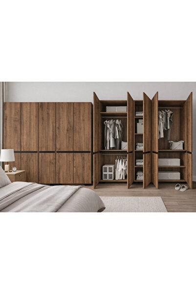 VM VERTEX MOBİLYA Floransa 10 Kapılı Flr10-A3AR Ceviz- Antrasit Gardırop -Çok...