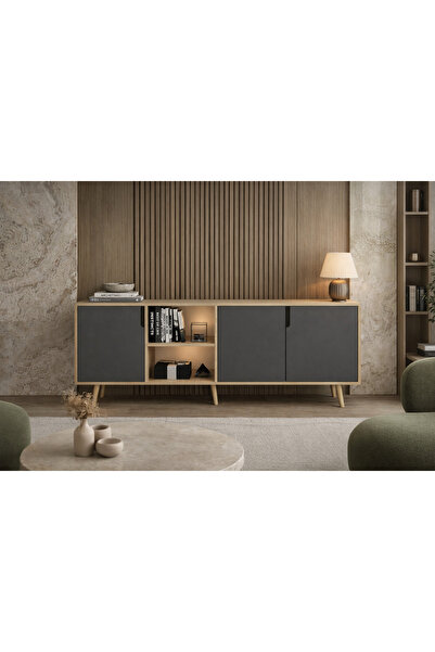 VM VERTEX MOBİLYA Latina Modern Konsol 3 Kapaklı 180 Cm Safir Meşe - Antrasit