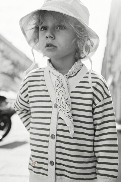 Cigit Striped Cardigan 2-10 Years Old Olive