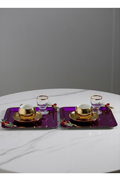 SİNİ Zeytin Dalı Aksesuarlı Paslanmaz Çelik 2 Adet Kare Pembe Lüx Kahve,Çay S...