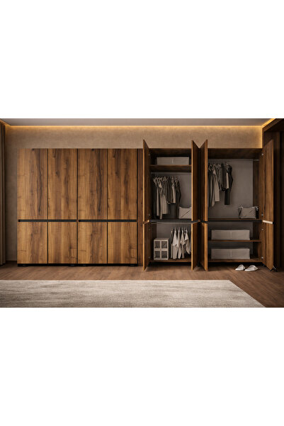 VM VERTEX MOBİLYA Floransa 8 Kapılı Flr8-A3AR Ceviz- Antrasit Gardırop
