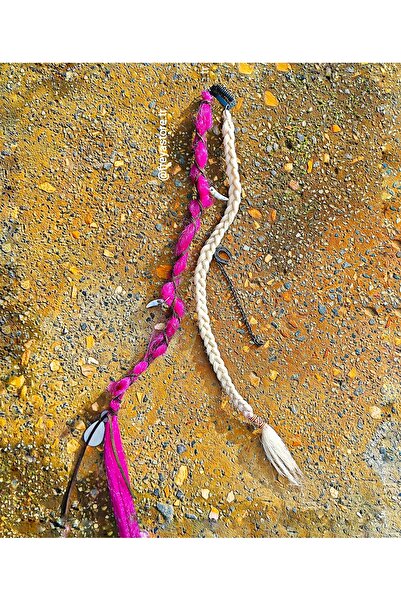 Freya El Yapımı 2'li Sarı Pembe Rasta Afrika Örgüsü Çıtçıt Saç Toka (Antik, E...