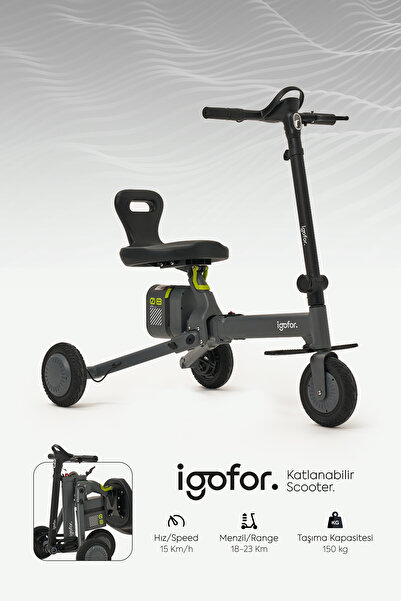 igofor 3 Tekerlekli Katlanabilir Elektrikli Oturulabilir Scooter – Hafif, Taş...