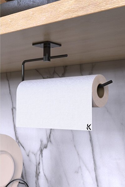 KARTEYA Siyah Rulo Havluluk Peçetelik Yapışkanlı Pratik Banyo Mutfak Askısı Kağıt Rulo Havluluk