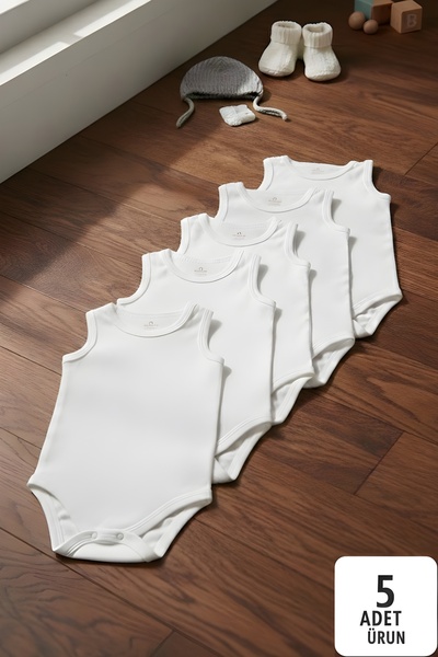 Fuar Baby vovo Baby 5 li Basic Çıtçıtlı Düz Beyaz Body 0-12 Ay