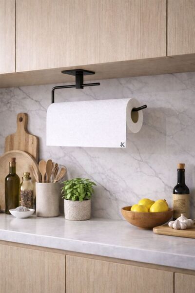 KARTEYA أسود لفة منشفة حامل منديل حامل لاصق العملي الحمام المطبخ شماعات ورقة ...