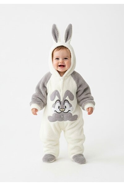 Bebemio Boutique Peluş Bebek Tulum Kışlık Takım – Kapüşonlu Welsoft Tavşan Na...