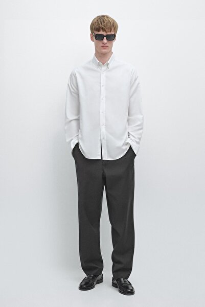 Massimo Dutti %100 yün kazayağı desenli pantolon