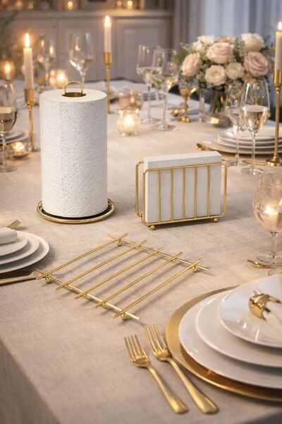 KARTEYA مجموعة عرض الخدمة، حامل المناشف، حامل المناديل، حامل كامل لامع من الف...