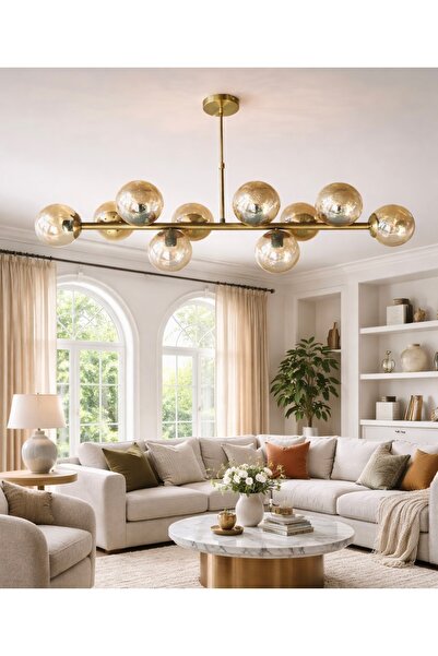 Led YENİ MODEL 125 CM 10 LU AVİZE BAL CAMLI SIRALI LÜX ESKİTME RENK İTHAL KASA