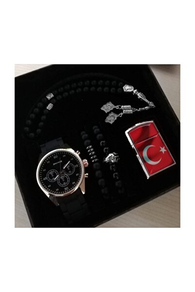 Spectrum Erkek Kombin Saat Seti Çakmak Tesbih Bileklik Sevgiliye Hediye