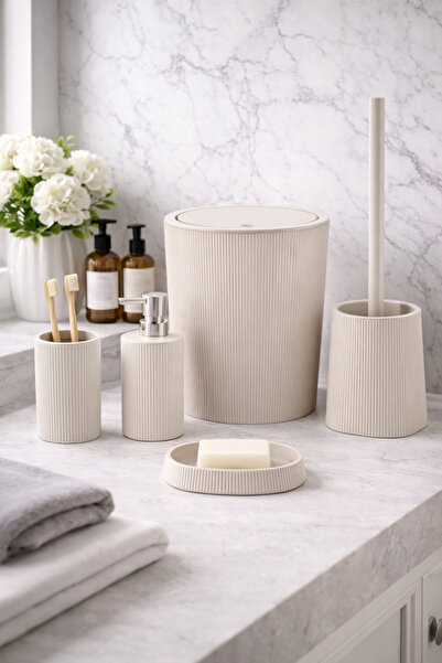 Çelik Ayna DANZEL ÇİZGİLİ YUVARLAK BANYO SETİ