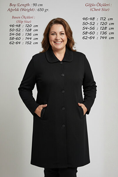 Laden Triko Mevsimlik Çelik Örgü Büyük Beden Nakışlı Kap Uzun Hırka Siyah Taş...