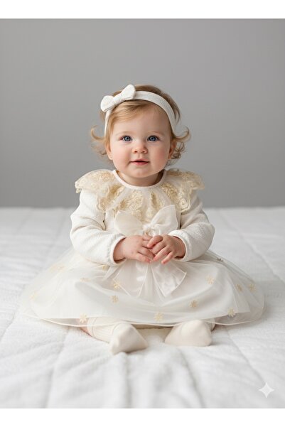 Mert Baby Dantelli Fiyonklu Hediye Kutulu Lüx Elbise Seti %100 Pamuk Kız Bebek