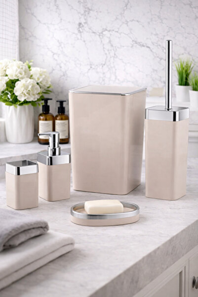 Çelik Ayna dante akrilik 5'li banyo seti kare