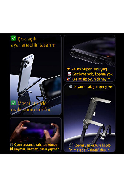 Basemo Type-c den Type-C ye Hem Stand Hem Şarj Kablosu Birarada