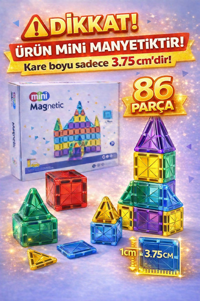ZİVENTA MİNİ Manyetik Yapı Blokları Çocuklar İçin Renkli 3 Boyutlu 86 Parça M...