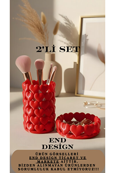 END Design منظم على شكل قلب، مجموعة من قطعتين |   حامل فرش المكياج ومنظم المج...