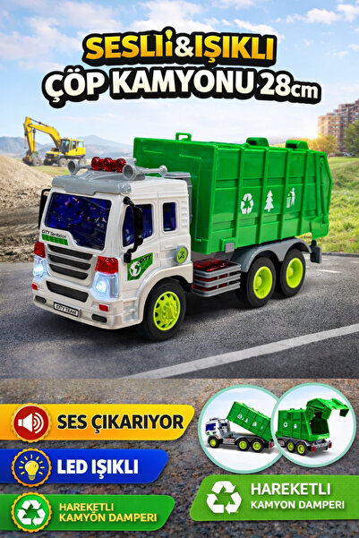 YILDIRIM OYUNCAK Sesli ve Işıklı Geri Dönüşüm Fonksiyonlu Hareketli Çöp Kamyo...