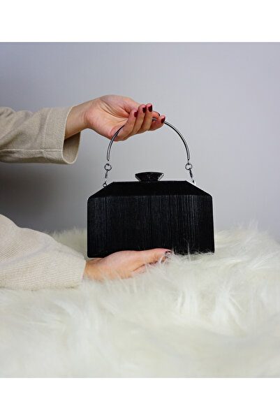 Alvora Gümüş - Gold - Siyah Renk Saplı Işıltılı Kadın Abiye Gece Çantası – Şı...