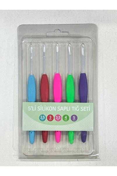 BALIM ÖRGÜ EVİ Set economic de croșetat de 5 cu mâner colorat din silicon inc...