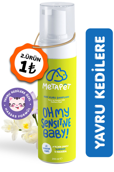 Metapet Yavru Kediler Için Kuru Şampuan, Doğal Tüy Bakım Ürünü, Durulanmayan ...