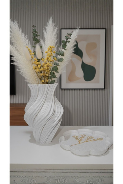 END Design مجموعة مزهرية وصينية زخرفية بتصميم حلزوني ثلاثي الأبعاد - إكسسوارا...