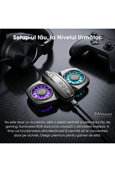 FAVsmart K4 Gaming Cooler – Ventilatoare Duale, RGB, USB-C, Control Digital, iOS & Android