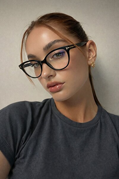 Hills Sunglasses Lunè Black Cat Eye Blue Block Glasses with Metal Accessories...