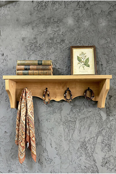 İda Wooden 4 Askılı Duvar Rafı Dekoratif Askılık Çok Amaçlı Terek Safir Meşe