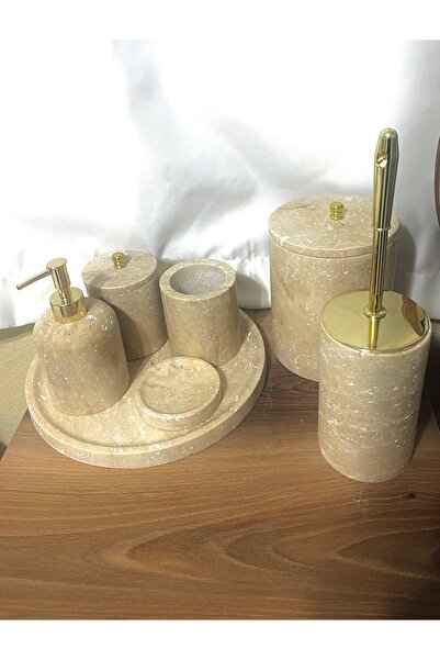 afromar Doğal Traverten 7 li Mermer Banyo Seti