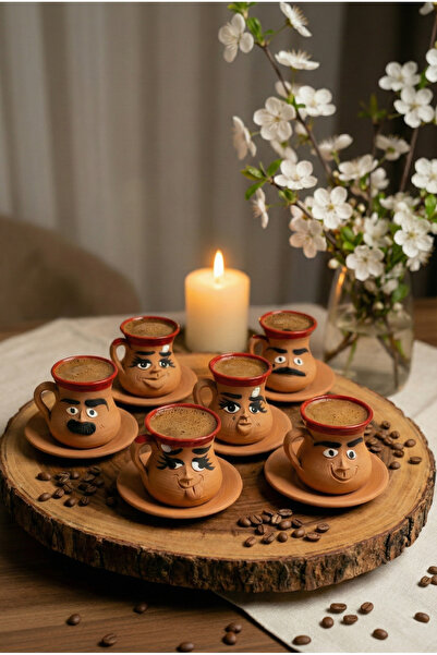 HerşeyTopraktan فنجان قهوة تركي من Terra Felice Iconico مطلي باللون الأحمر وم...