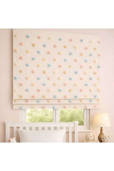 perastore Katlamalı Fon Perde – Ponpon Desenli Mekanizmalı Perde