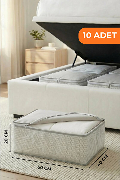 EVSELLA 10’lu Beyaz Geometrik Çizgili Baza Altı Çekyat Hurç Organizer 60×40×2...