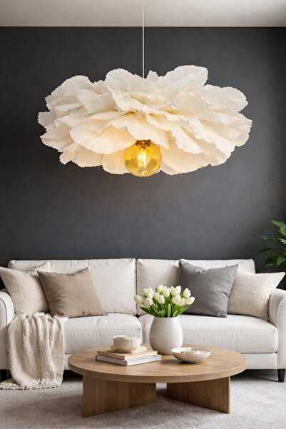 Bubihome Çiçek Formlu El Yapımı İtalyan Krapon Beyaz Avize | Modern & Bohem S...