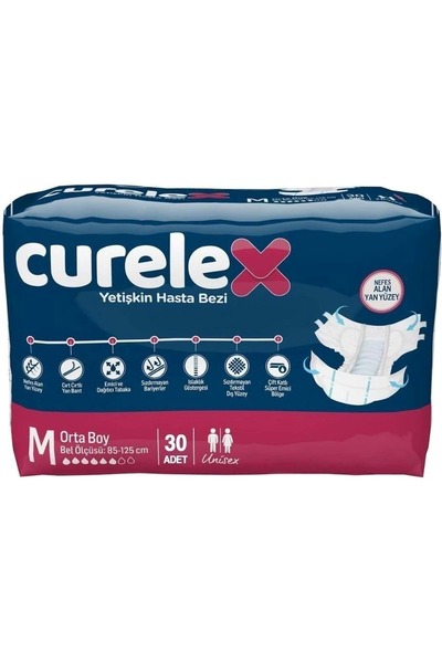 Curelex حفاضات للبالغين بحزام خصر وسطح قماشي مقاس M-متوسط ​​30 قطعة عبوة واحدة