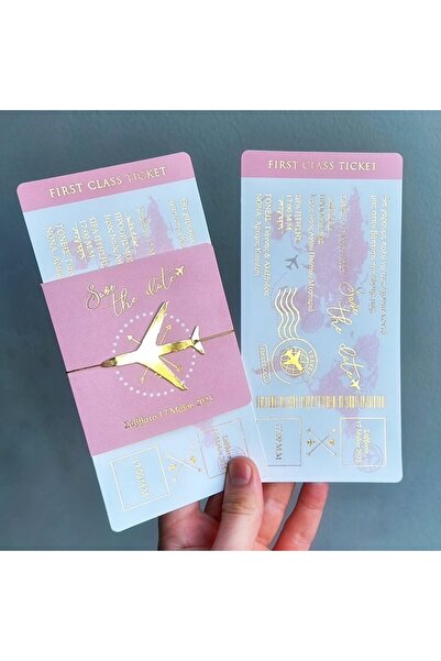 Davetiyemgelsin Pasaport Uçak Bileti Davetiye 100 ADET GOLD VARAK BASKI DAHİL