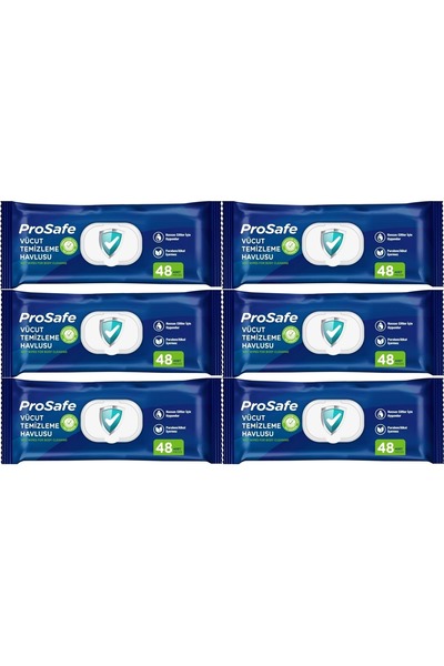 PROSAFE Hasta Vücut Temizleme Islak Mendil Havlu 48 Yaprak XL (6 Lı Set) Plas...