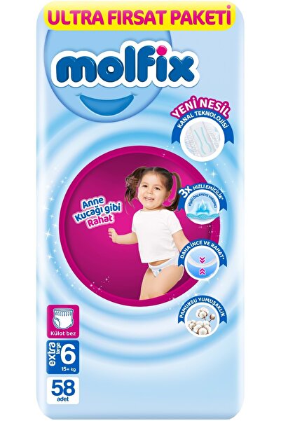 Molfix Külot Bebek Bezi Beden:6 (15+KG) Extra Large 58 Adet Ultra Fırsat Pk