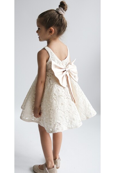 ministok Perla Lace Girl's Dress with Bow on the Back