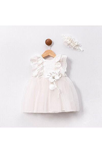 ministok فستان للفتيات الصغيرات بأكمام مكشكشة بيضاء وإكسسوارات للشعر